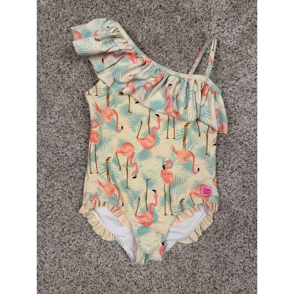 Ruffle Butts Girls Flamingo One Shoulder One Piece Swimsuit Size 5 Pink Cream